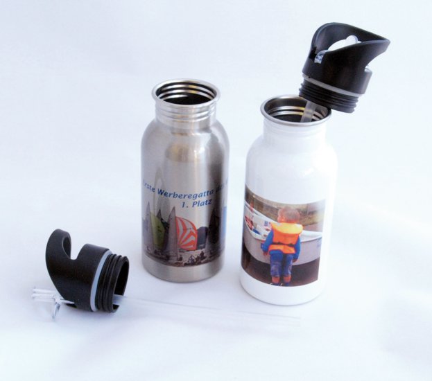 (Bild für) Trinkflasche Edelstahl weiss ab 10 Stück - zum Schließen ins Bild klicken